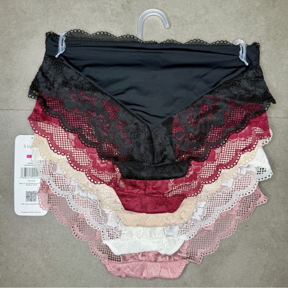 Rene Rofe Lace Hipster Panties - Black, Pink, White, Cream, Red - Picture 2 of 2